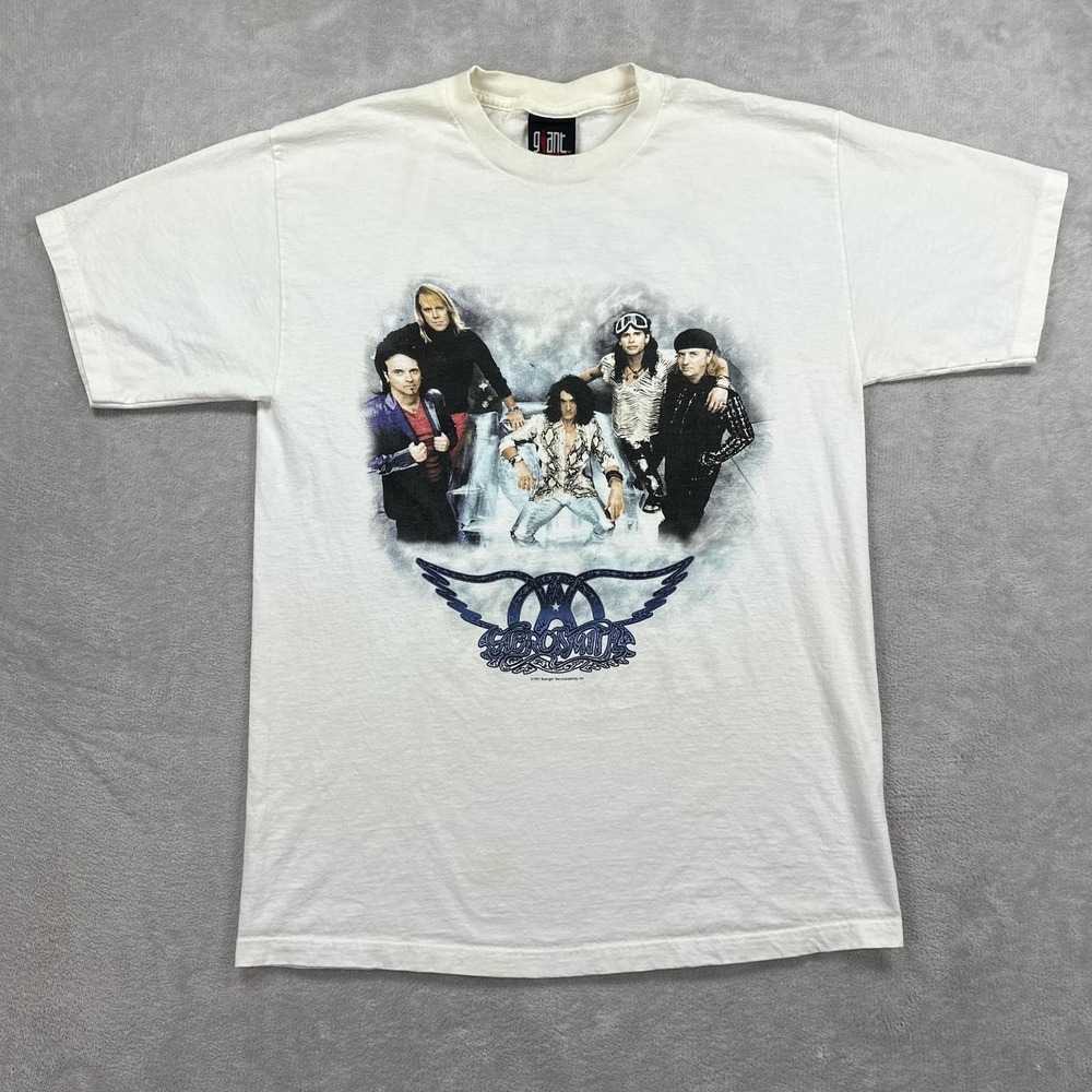 Vintage Aerosmith Shirt Mens Large White Band Photo Graphic Tee 1997 Giant